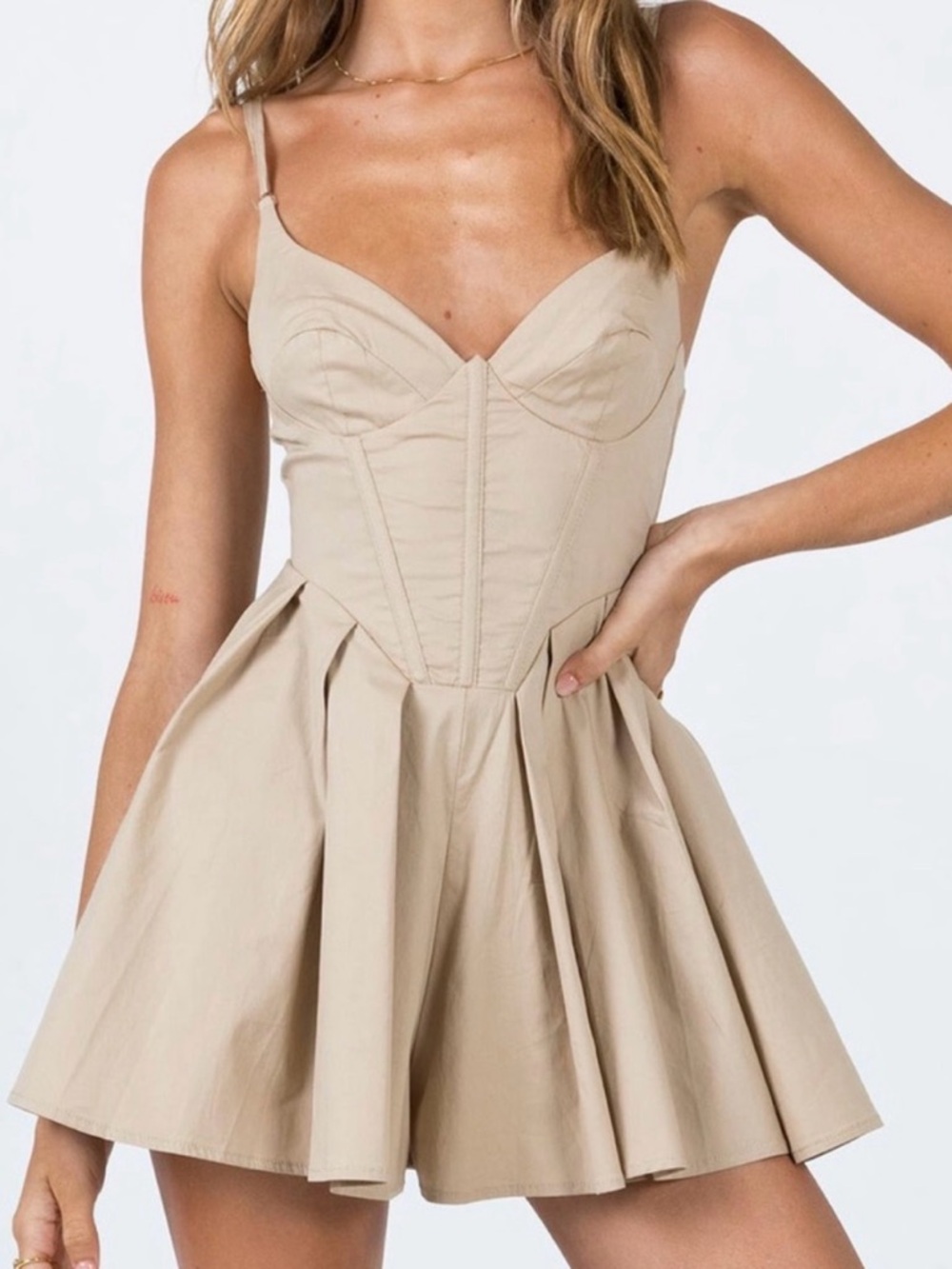 Princess Polly Beige Corset Pleated Romper